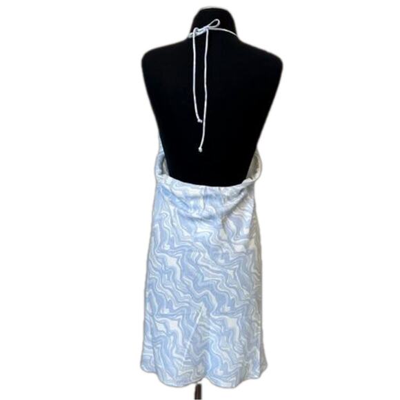 Abercrombie & Fitch NEW Halter Ruched Mini Dress Blue White Marble Pattern Sz XL - Picture 2 of 16